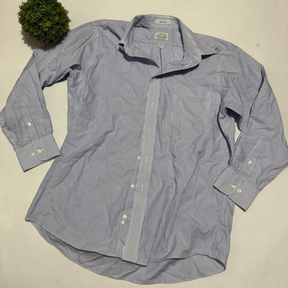 Eagle Blue White Pinstripe 100% Cotton Dress Short Mens Size 16 32/33 Old Money - Picture 1 of 2